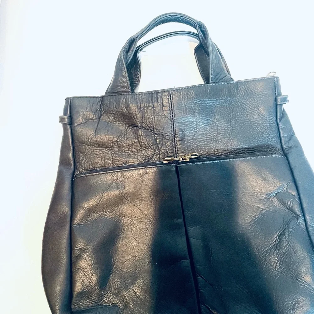 Hobo International Black Leather Backpack Tote Y2K